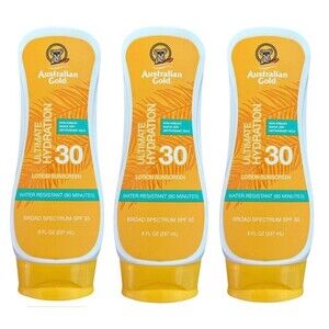 Lot of 3 Australian Gold SPF#30 Lotion Ultimate Hydration 8 Ounce Each